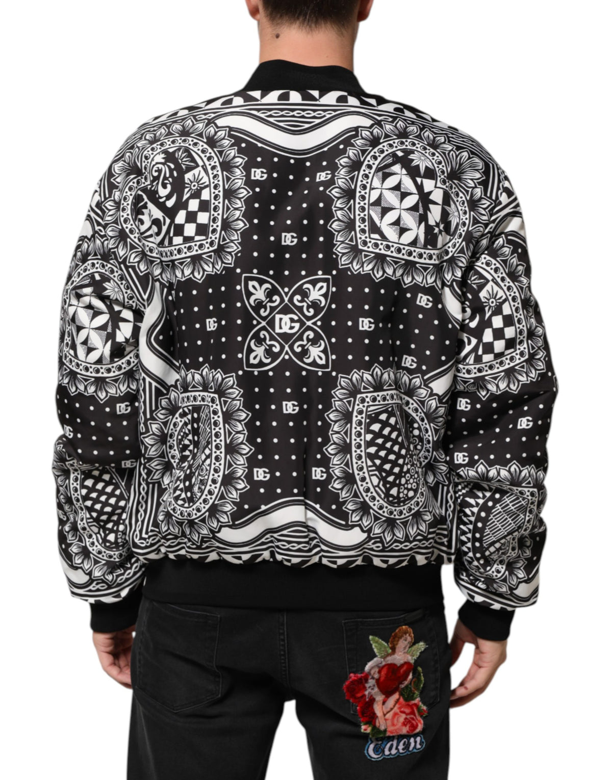 Dolce & Gabbana Black White BandanaPrint Men Bomber  Jacket