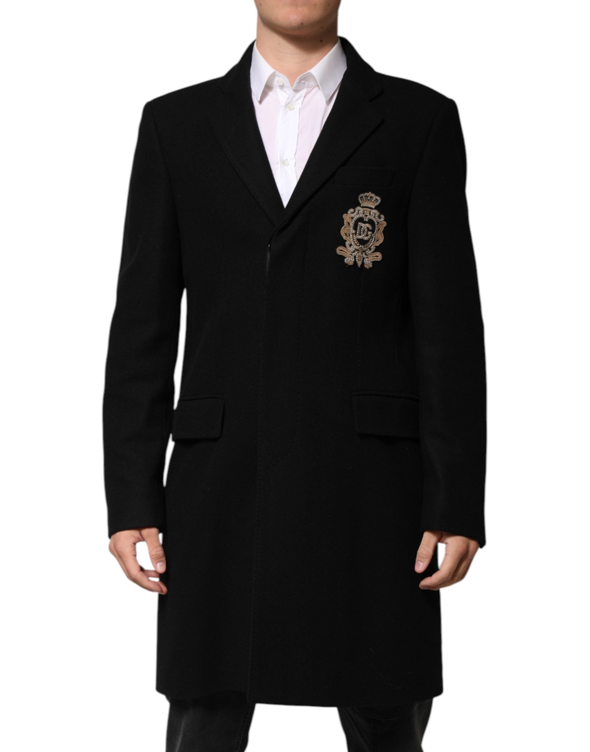 Dolce & Gabbana Black Heraldic Patch Single Breasted Blazer Jacket