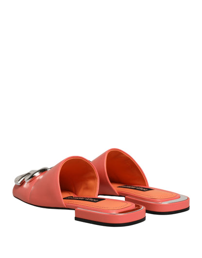 Dolce & Gabbana Orange DG Logo Leather Flats Sandals Shoes