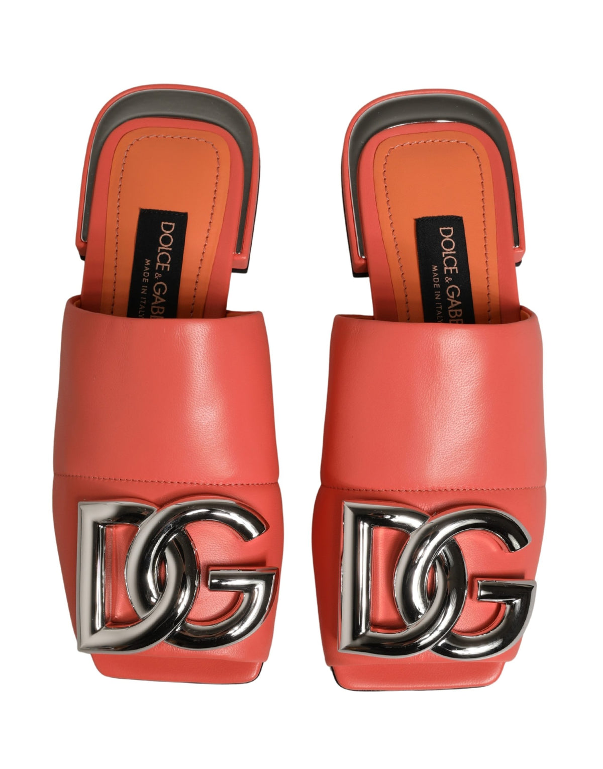 Dolce & Gabbana Orange DG Logo Leather Flats Sandals Shoes