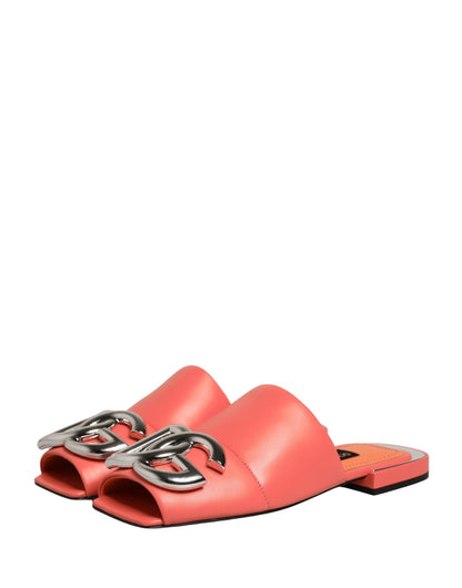 Dolce & Gabbana Orange DG Logo Leather Flats Sandals Shoes
