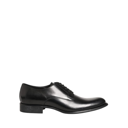 Dolce & Gabbana Black Calfskin Leather Derby Men Dress Shoes