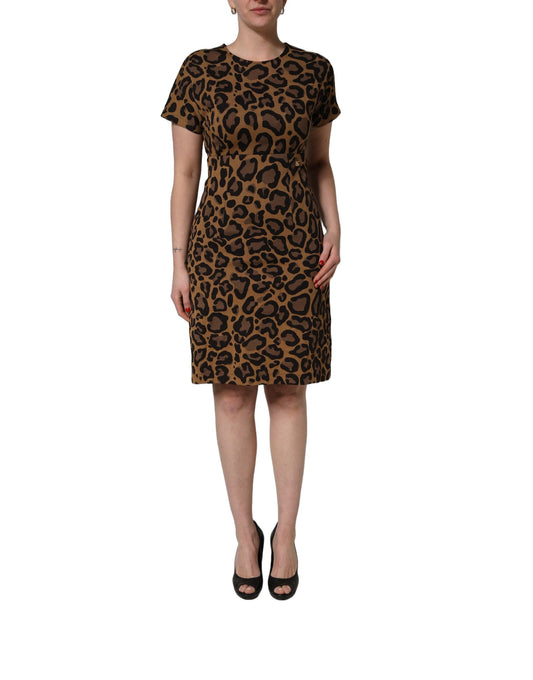 Dolce & Gabbana Knee-Length Leopard Jacquard Dress – Brown