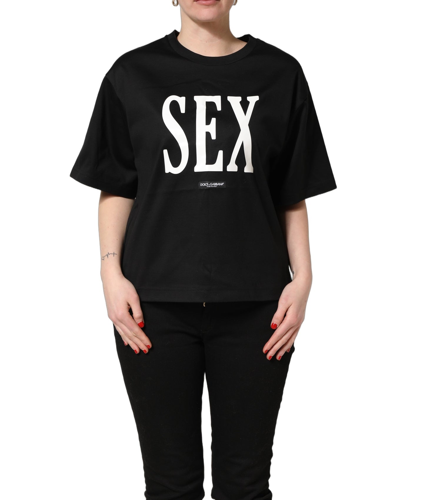 Dolce & Gabbana Black Jersey Graphic Short Sleeve Crew Neck T-shirt