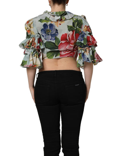 Dolce & Gabbana Multicolor Floral Silk Cropped Shirt Top