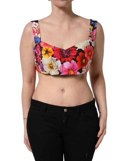 Dolce & Gabbana multicolor cropped cotton bustier top with floral print