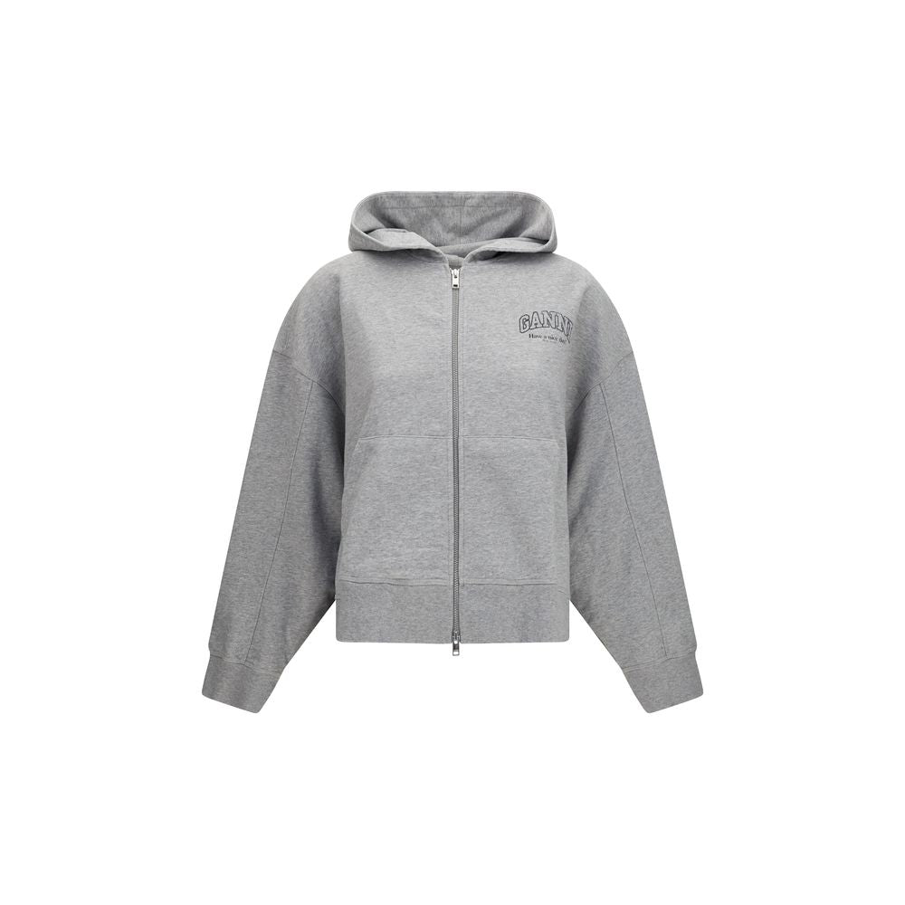 Ganni Organic Cotton Zip Hoodie – Grey