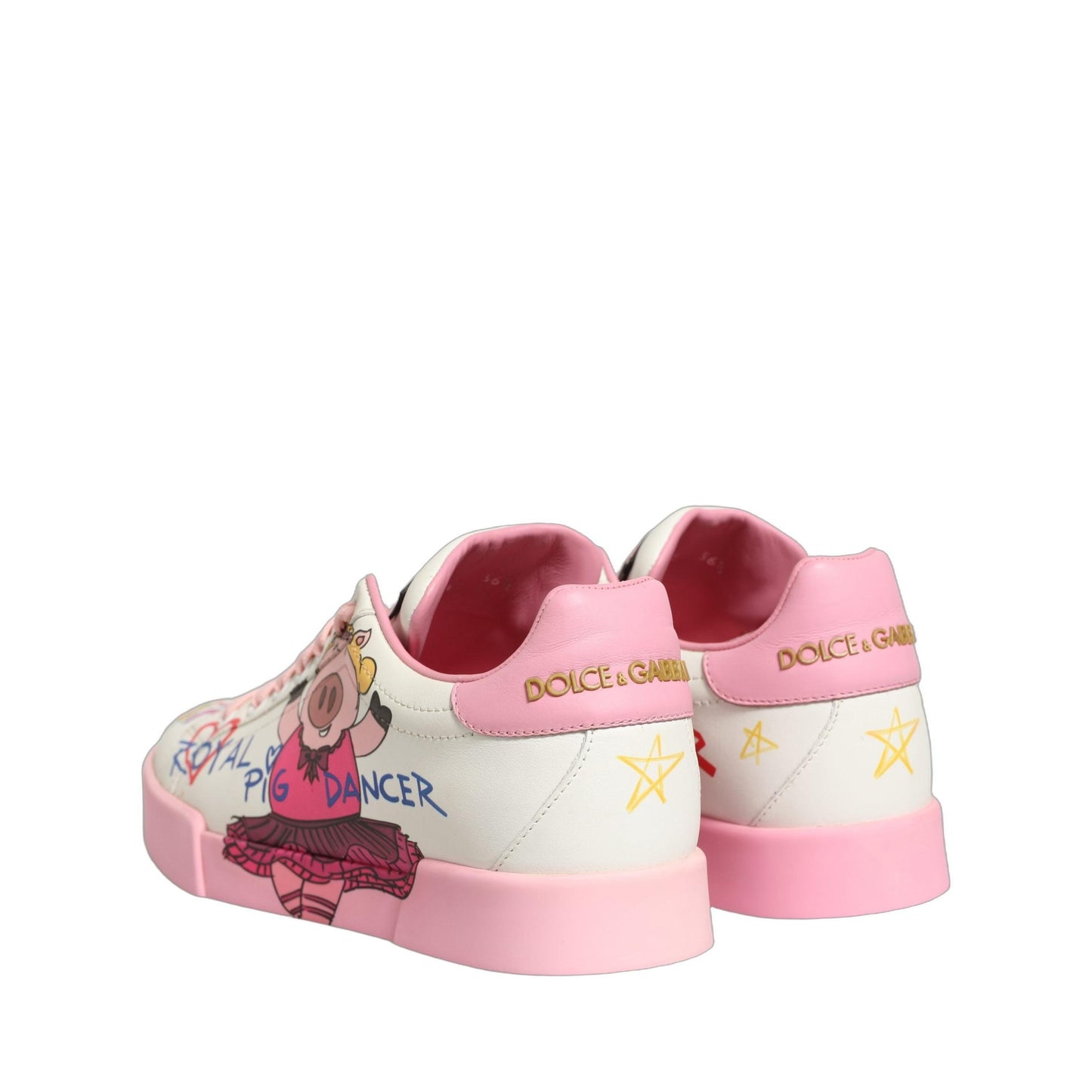Dolce & Gabbana White Pink Portofino Royal Pig Sneakers Shoes