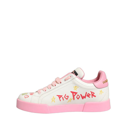 Dolce & Gabbana White Pink Portofino Royal Pig Sneakers Shoes