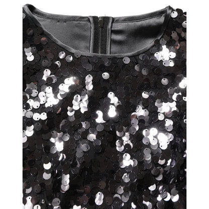 Dolce & Gabbana Black Sequined Long Sleeves Crop Blouse Top