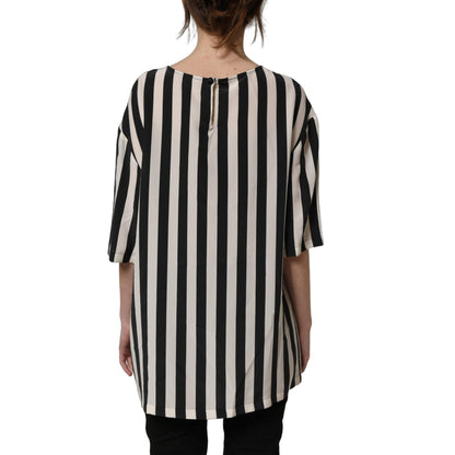 Dolce & Gabbana Black White Stripes Round Neck Blouse Top