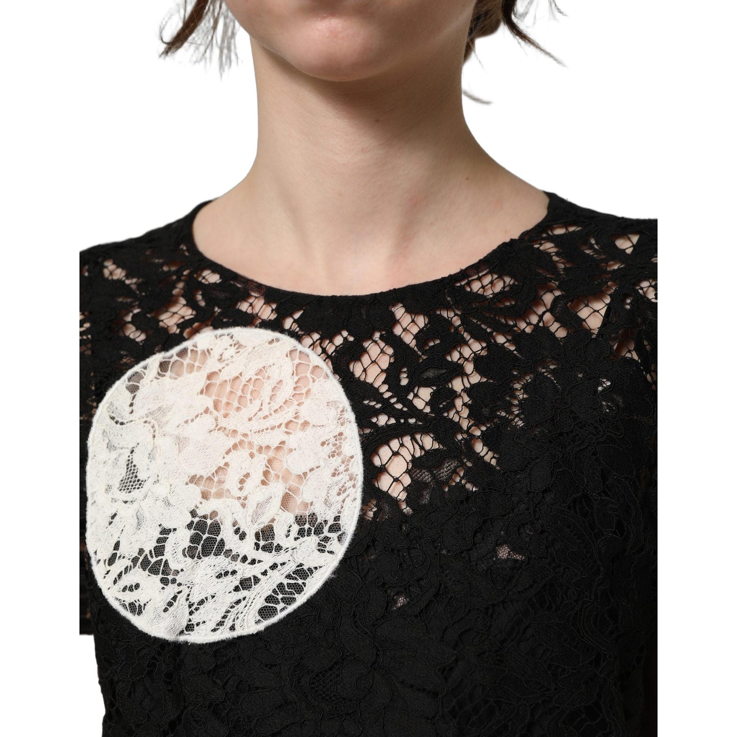 Dolce & Gabbana Black White Floral Lace Short Sleeve Blouse Top