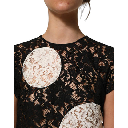 Dolce & Gabbana Black White Floral Lace Short Sleeve Blouse Top