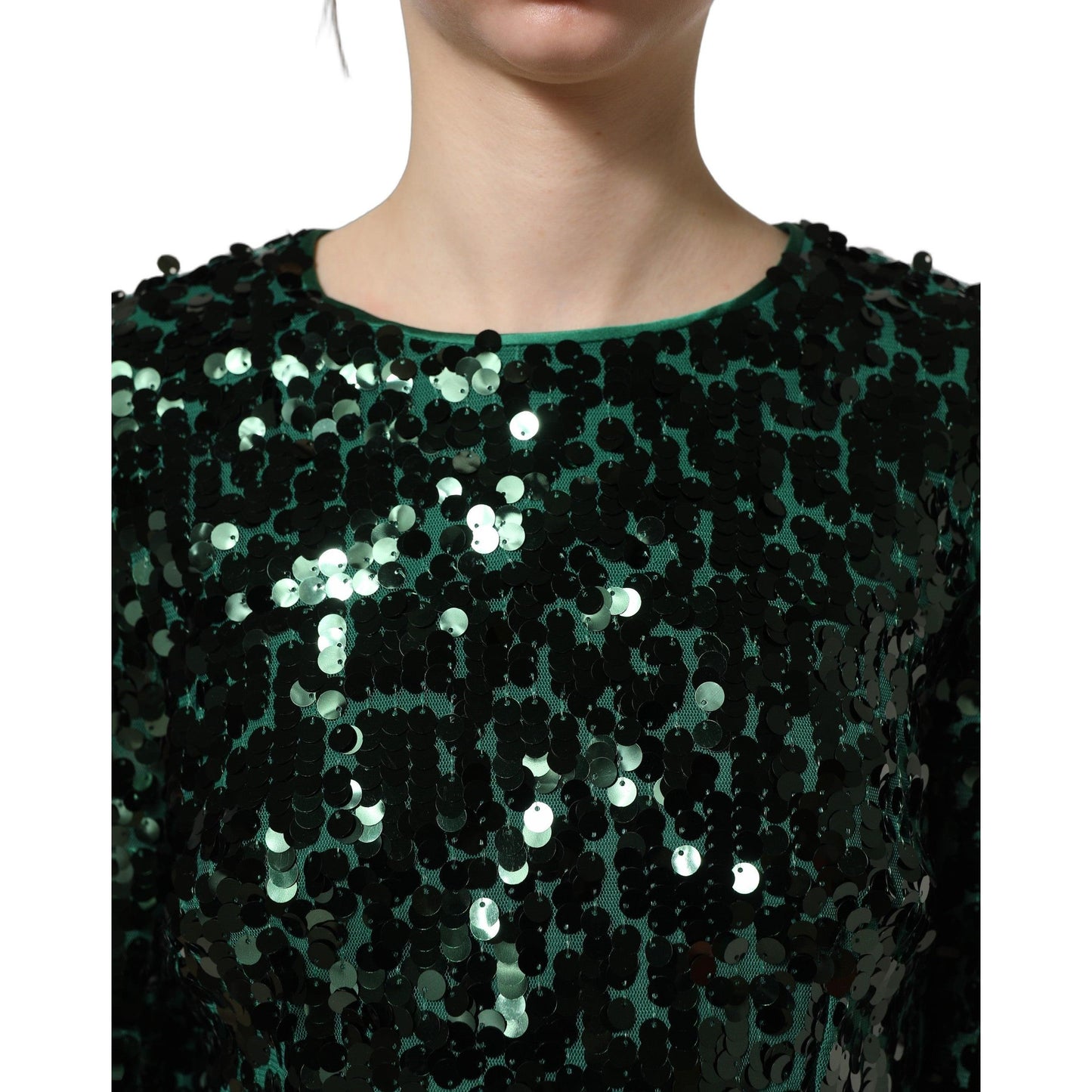 Dolce & Gabbana Green Sequined Long Sleeves Crop Blouse Top