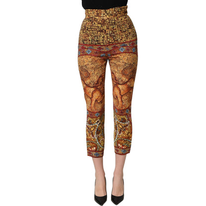 Dolce & Gabbana Multicolor Mosaic Print Crepe Cropped Trouser Pants
