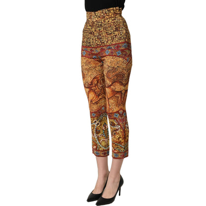 Dolce & Gabbana Multicolor Mosaic Print Crepe Cropped Trouser Pants