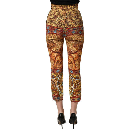 Dolce & Gabbana Multicolor Mosaic Print Crepe Cropped Trouser Pants