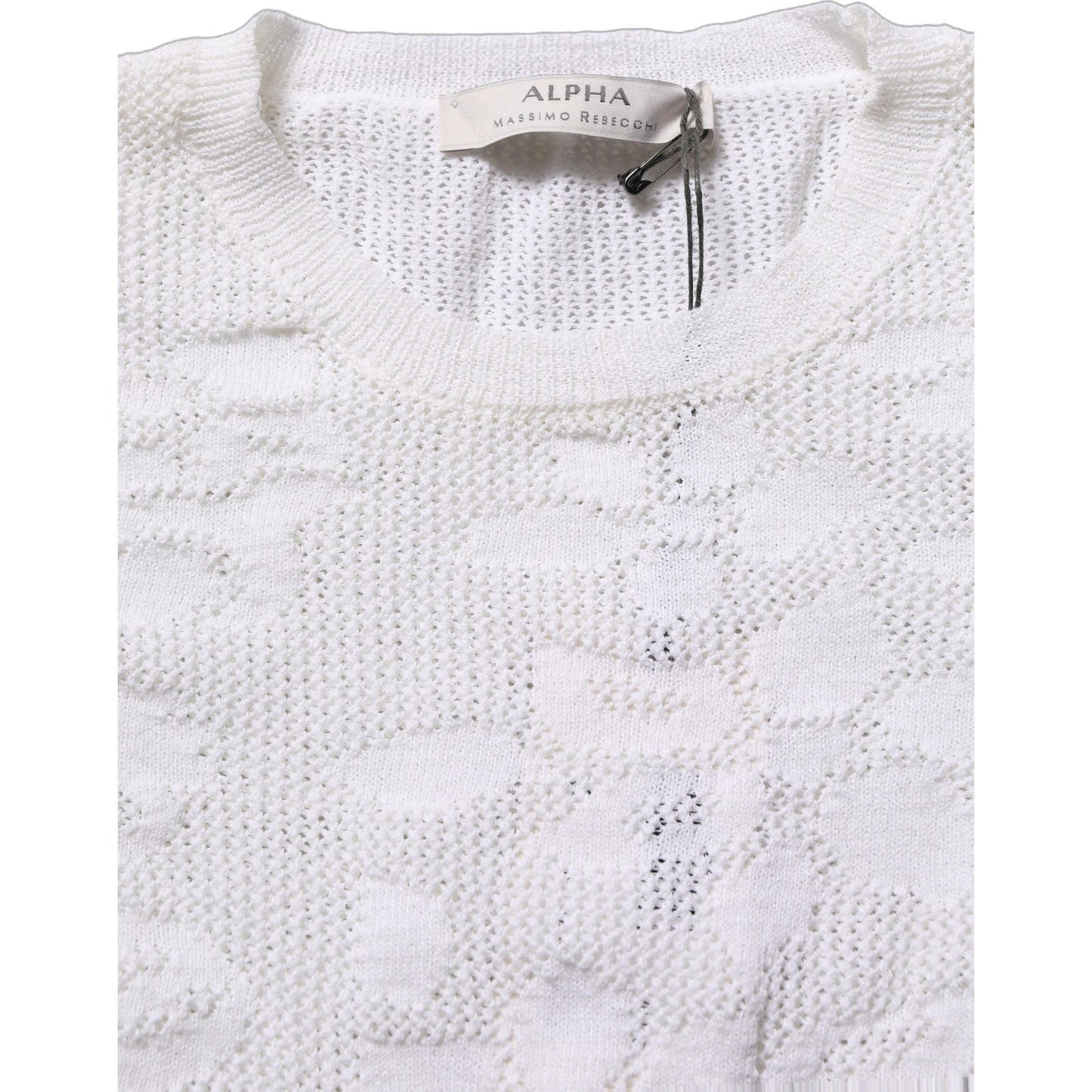 Alpha Studio White Floral Lace Knit Fabric Short Sleeves Blouse Top