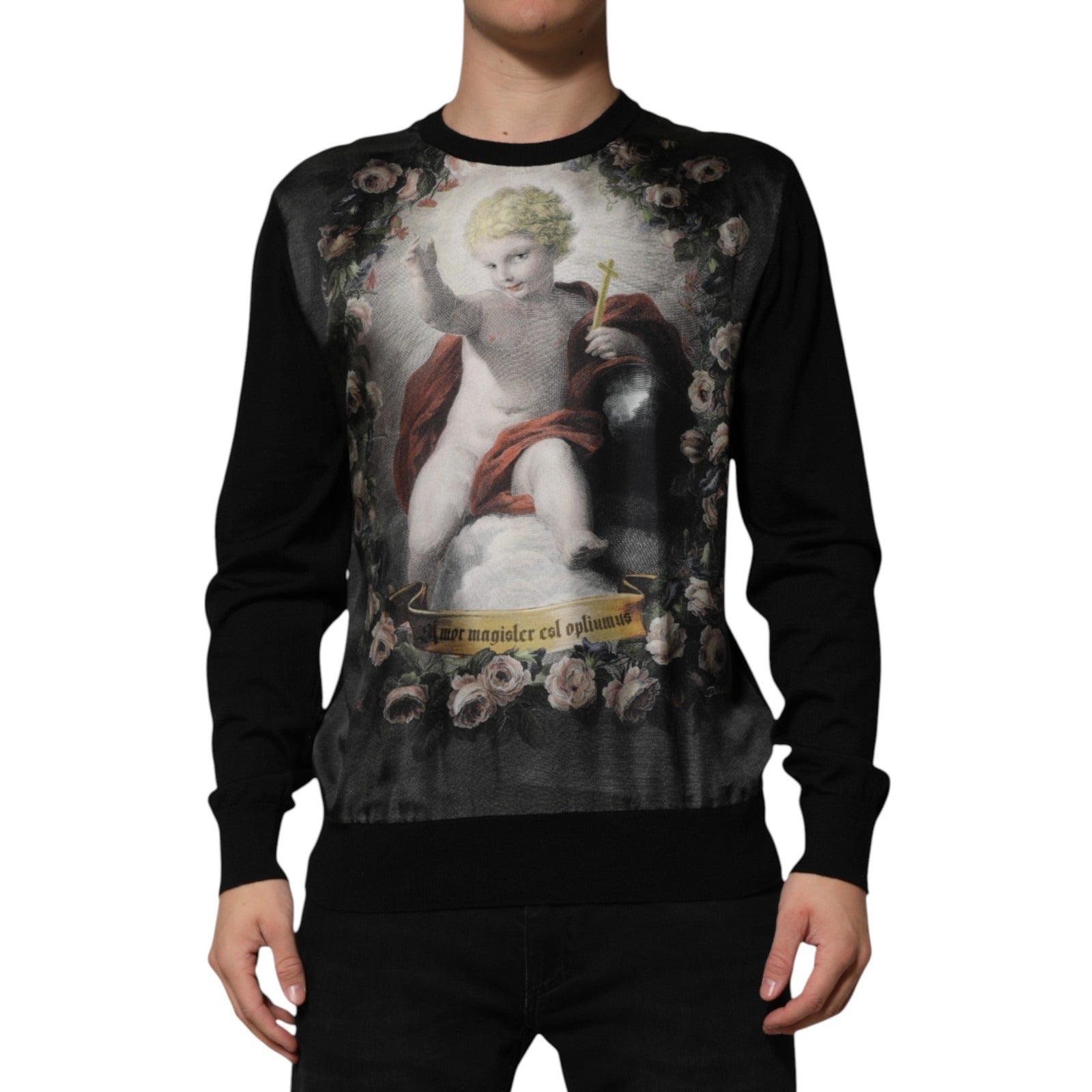 Black Dolce & Gabbana cashmere sweater with cherub print