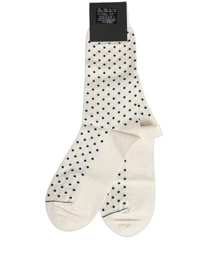 Dolce & Gabbana Off White Cotton Polka Dot Mid Calf Accessory Socks