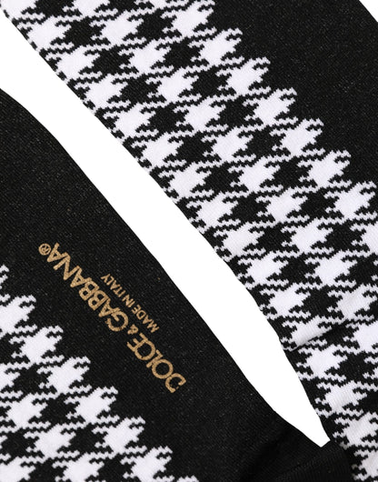 Dolce & Gabbana Black White Houndstooth Mid Calf Accessory Socks