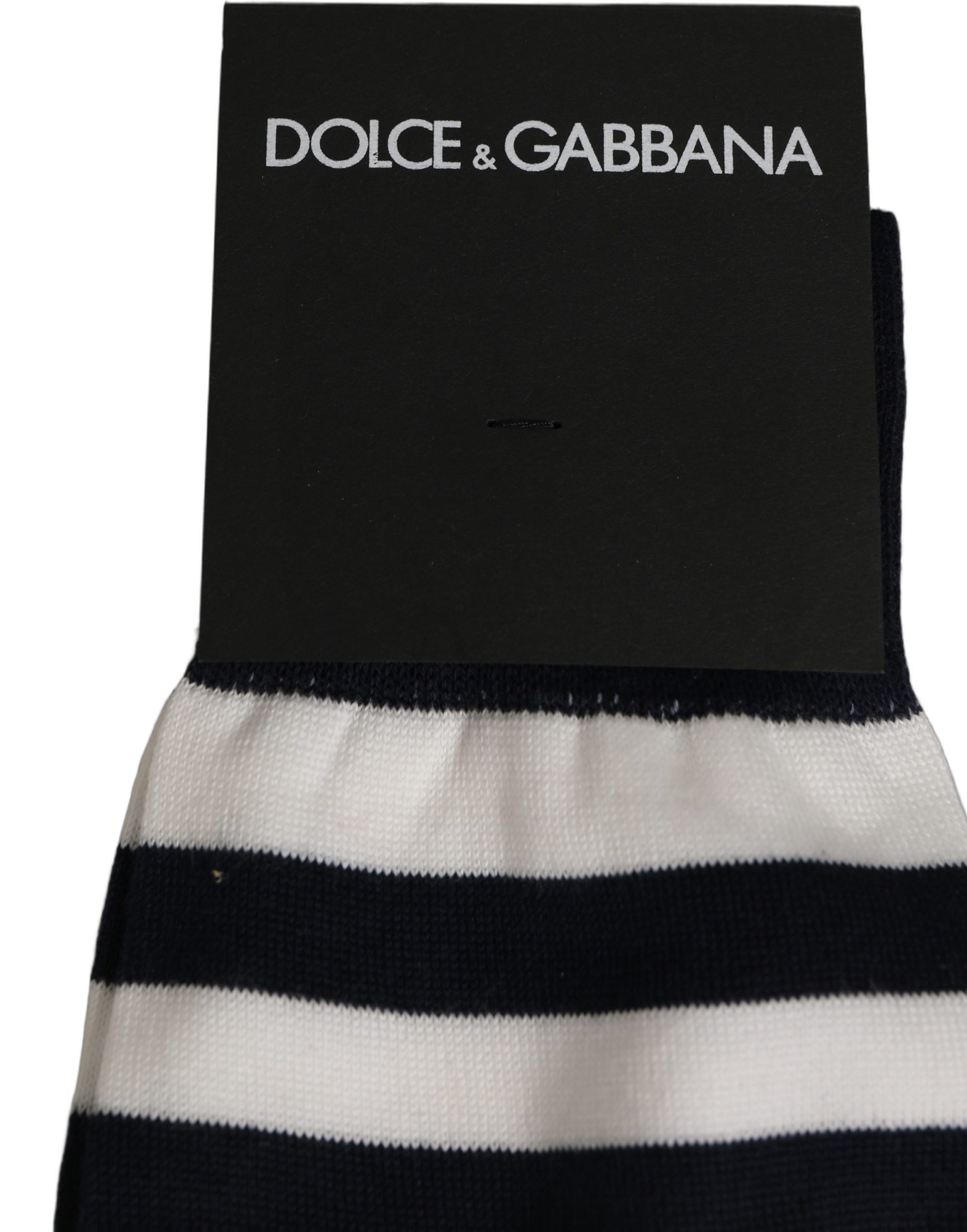 Dolce & Gabbana Black White Stripes Cotton Mid Calf Accessory Socks