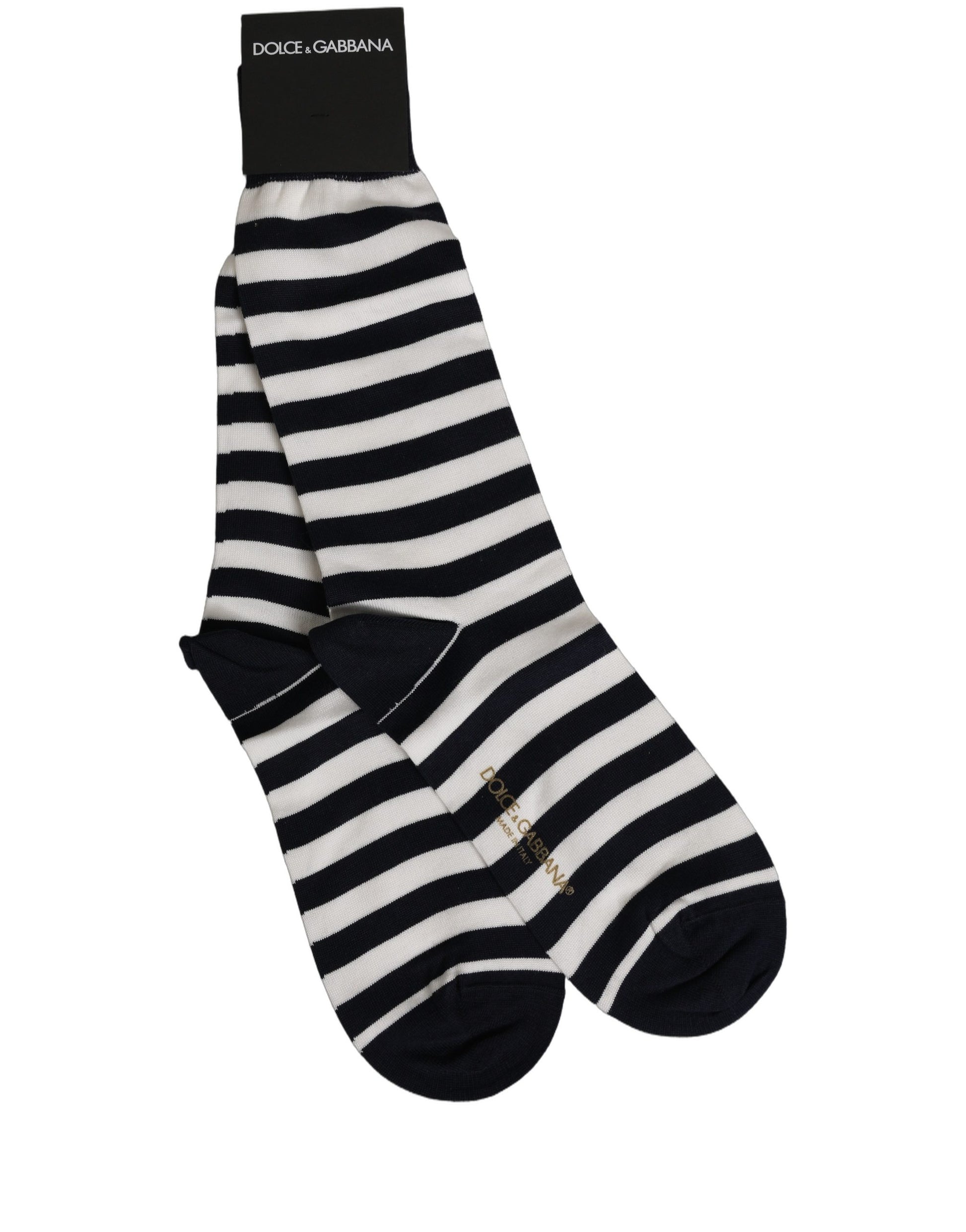 Dolce & Gabbana Black White Stripes Cotton Mid Calf Accessory Socks