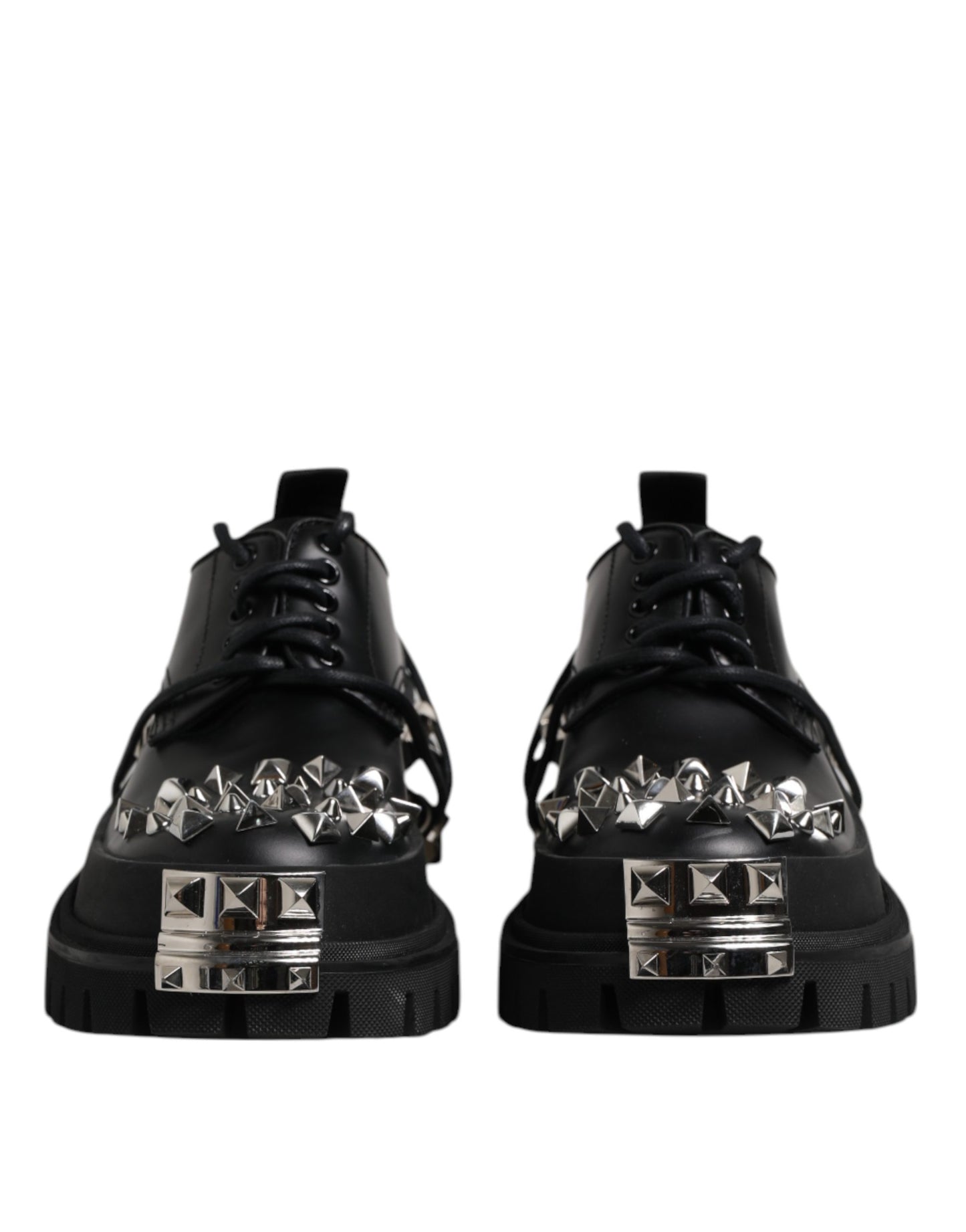 Dolce & Gabbana Black Studded Leather Hi-Trekking Derby Men Shoes