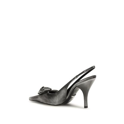 Prada slingback-pumps i gedeskind med blomsterdetalje – grå