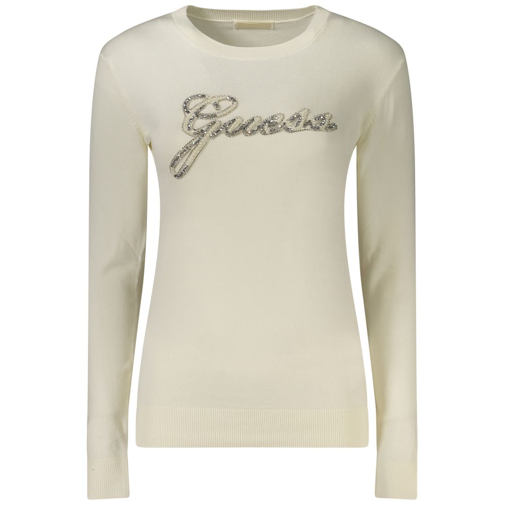Guess Jeans Sweatshirt with Rhinestones and Embroidery – White
