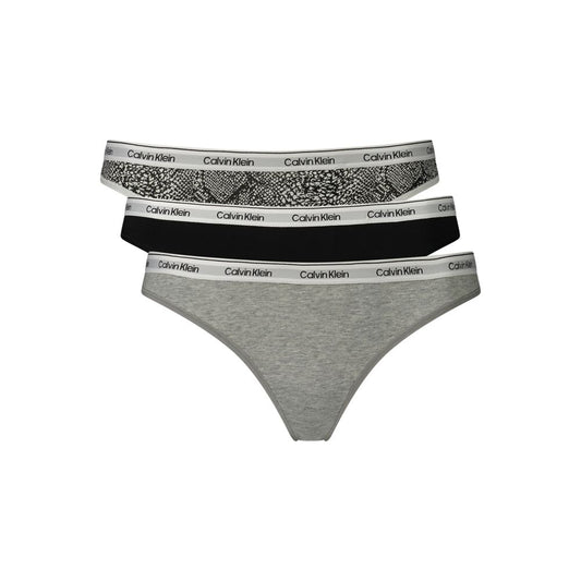 Calvin Klein women's thong 3-pack in grey, black and patterned cotton