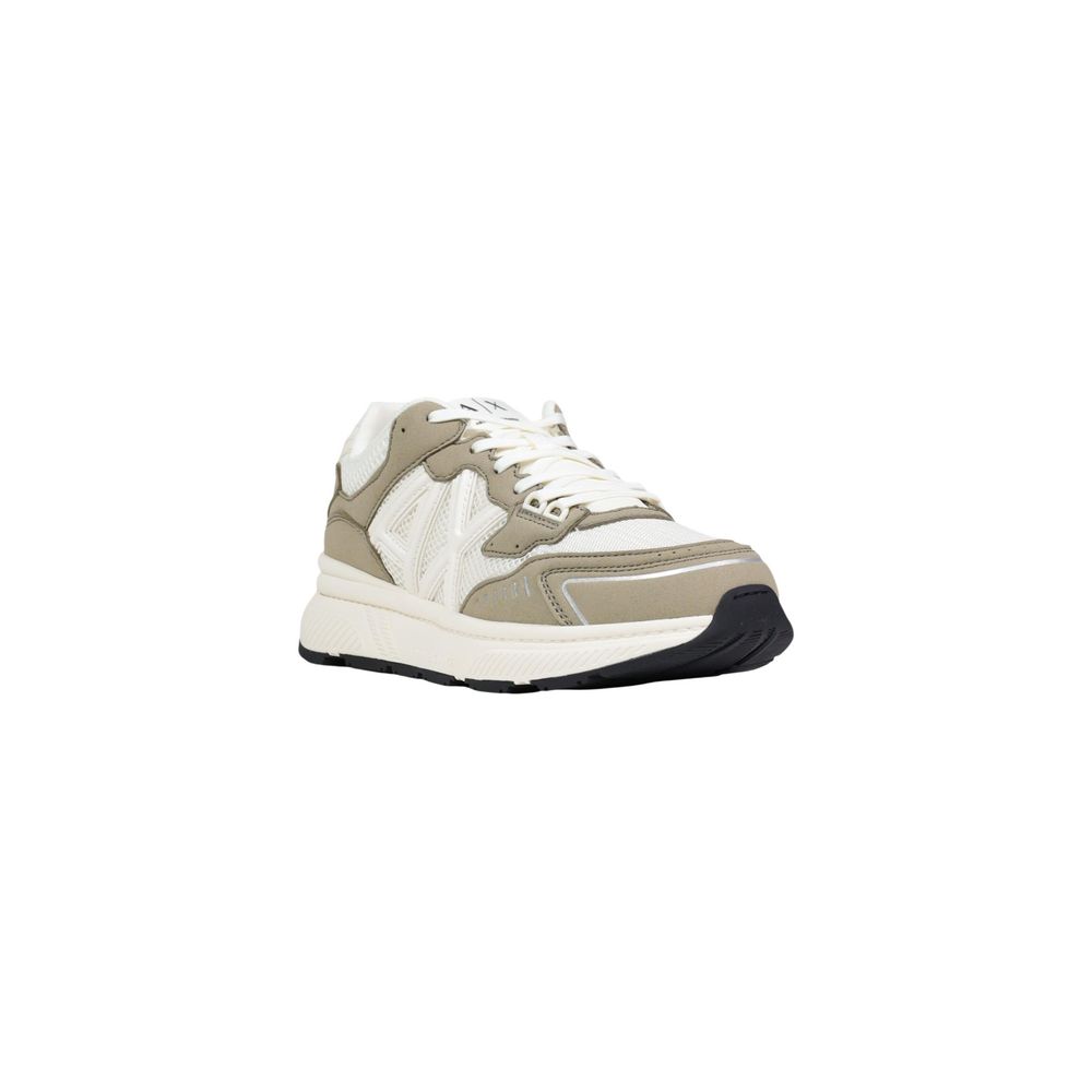 Armani Exchange trainers with laces and grey-green panels, angled front view