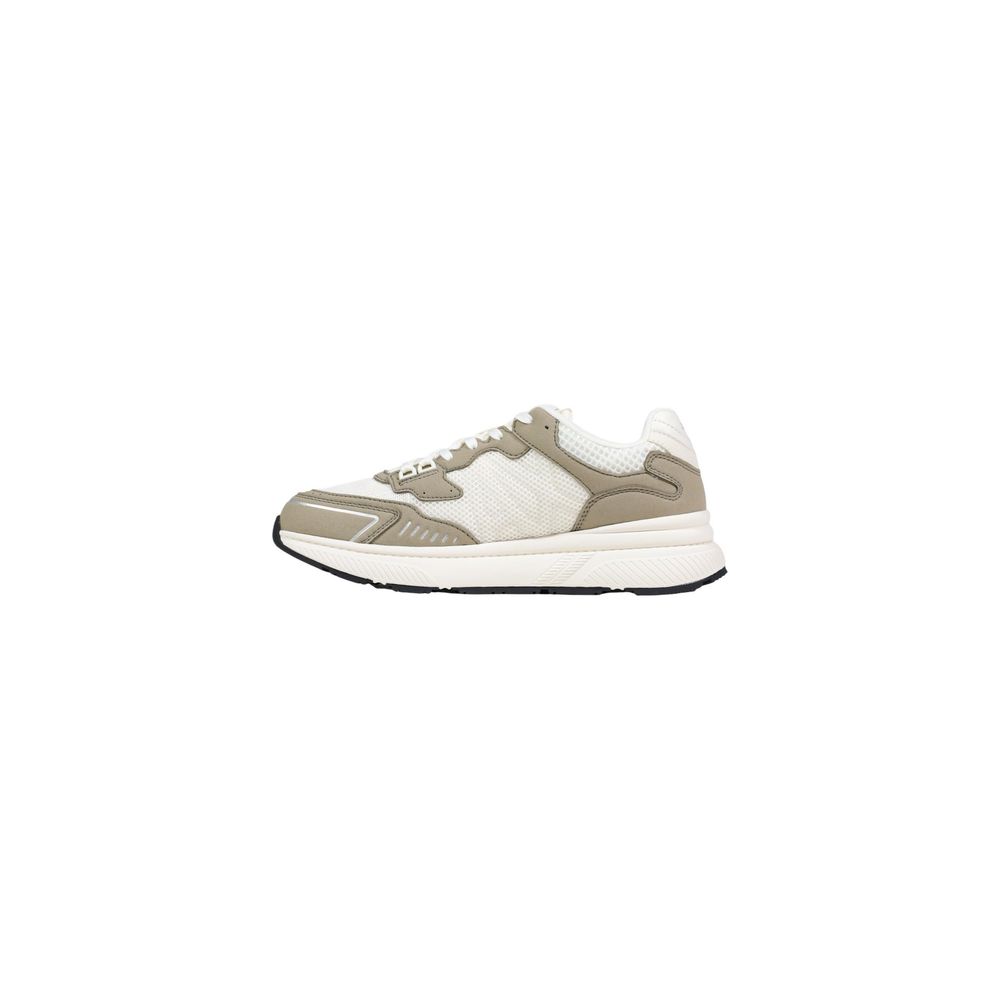 Armani Exchange trainers with light and grey-green panels, opposite side view