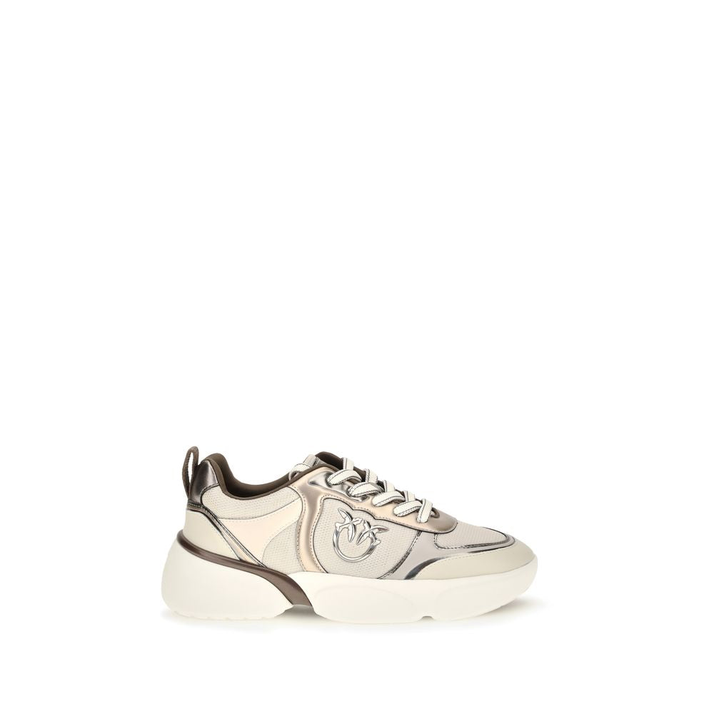 Beige calf-leather chunky sneakers from PINKO