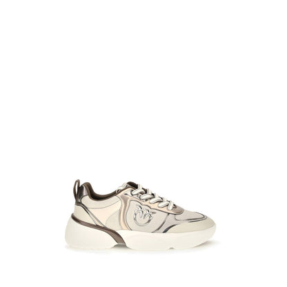 Beige calf-leather chunky sneakers from PINKO