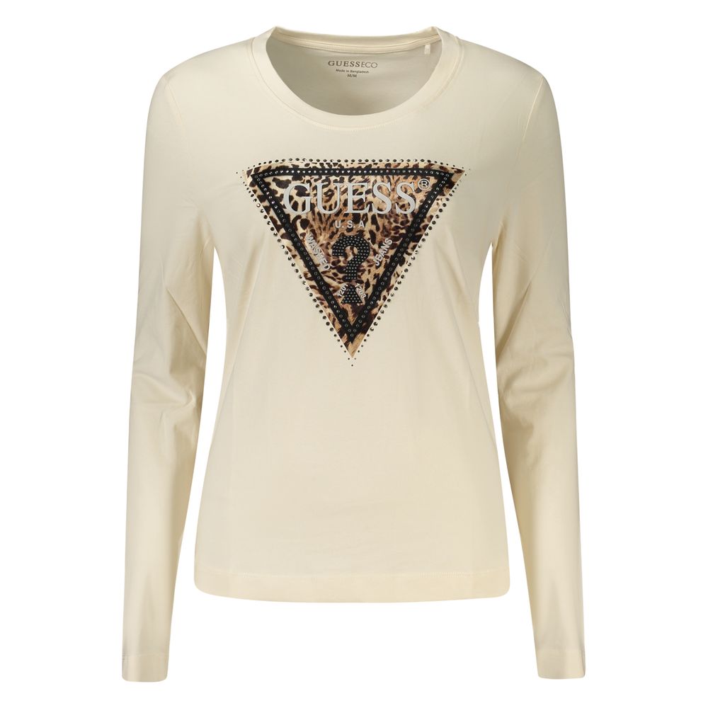 Guess Jeans Beige Embellished Long-Sleeve T-Shirt