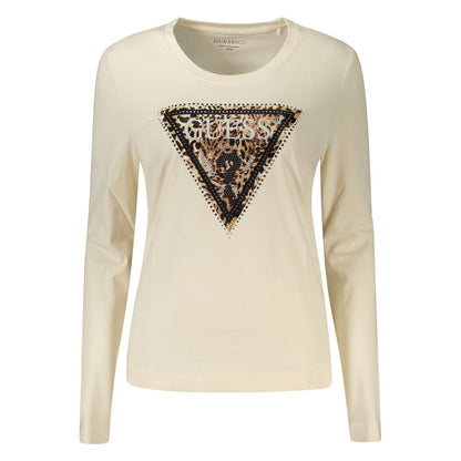 Guess Jeans Beige Embellished Long-Sleeve T-Shirt