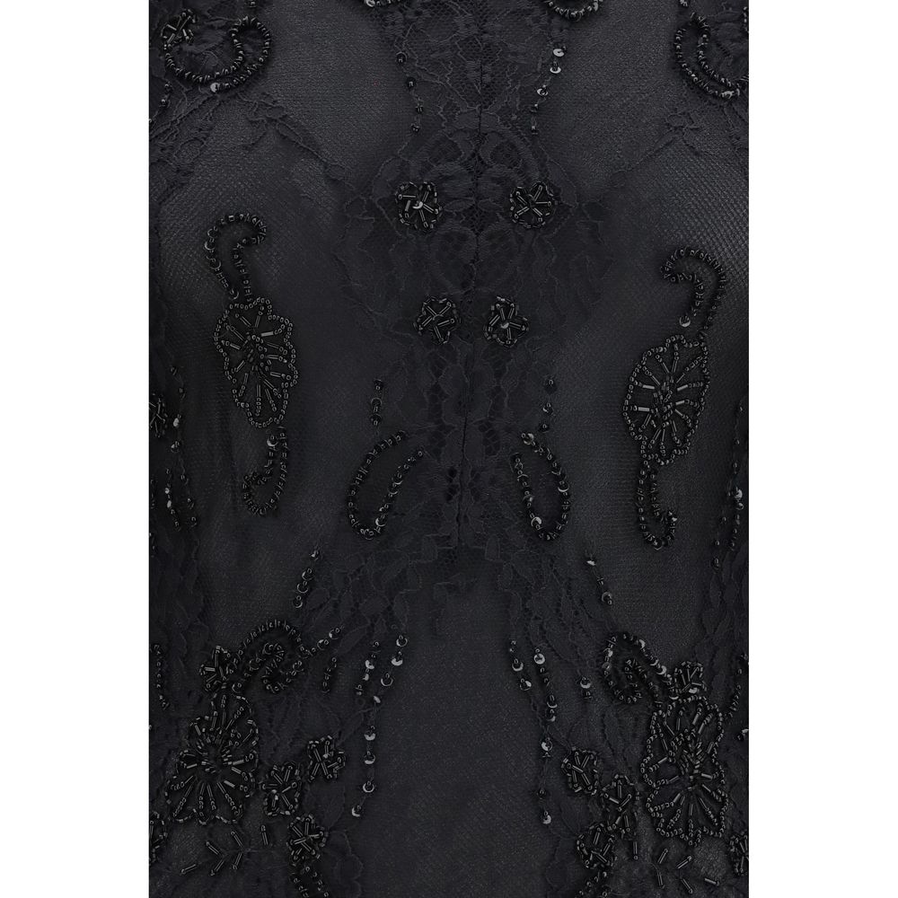 Blumarine Lace Mini Dress with Bead Embroidery – Black