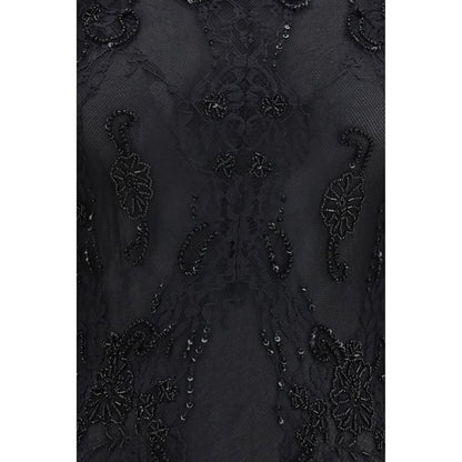 Blumarine Lace Mini Dress with Bead Embroidery – Black