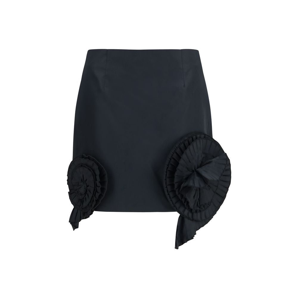 Blumarine Mini Skirt with Floral Appliqué – Black