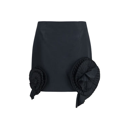 Blumarine Mini Skirt with Floral Appliqué – Black