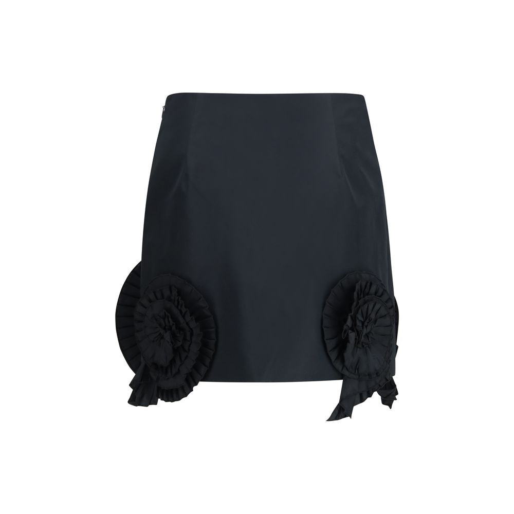 Blumarine Mini Skirt with Floral Appliqué – Black