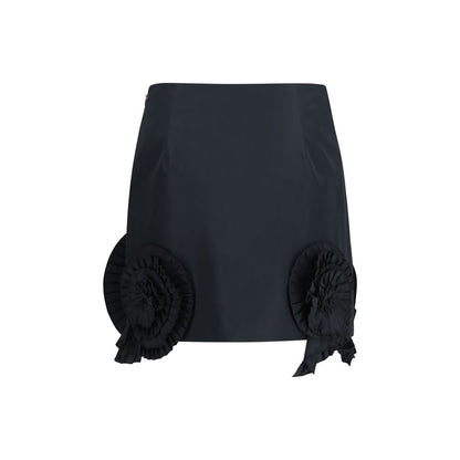 Blumarine Mini Skirt with Floral Appliqué – Black