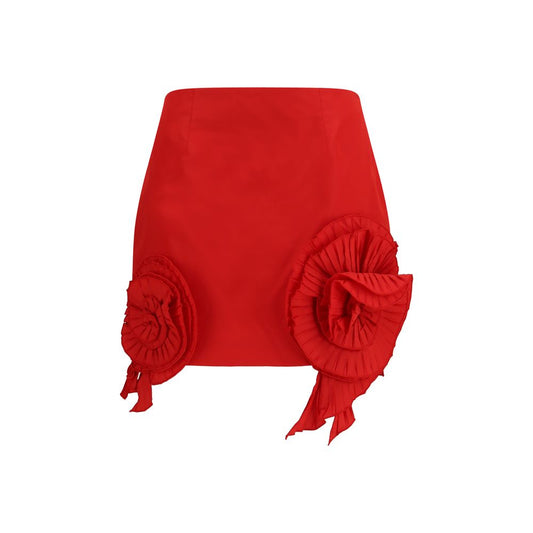 Blumarine Mini Skirt with Floral Appliqué – Red