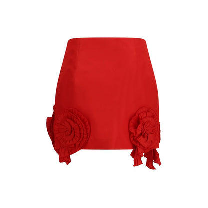 Blumarine Mini Skirt with Floral Appliqué – Red