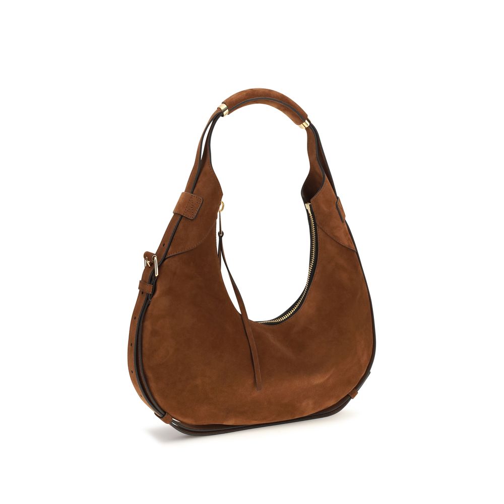 Moschino Handle Me Hobo Shoulder Bag – Brown Suede