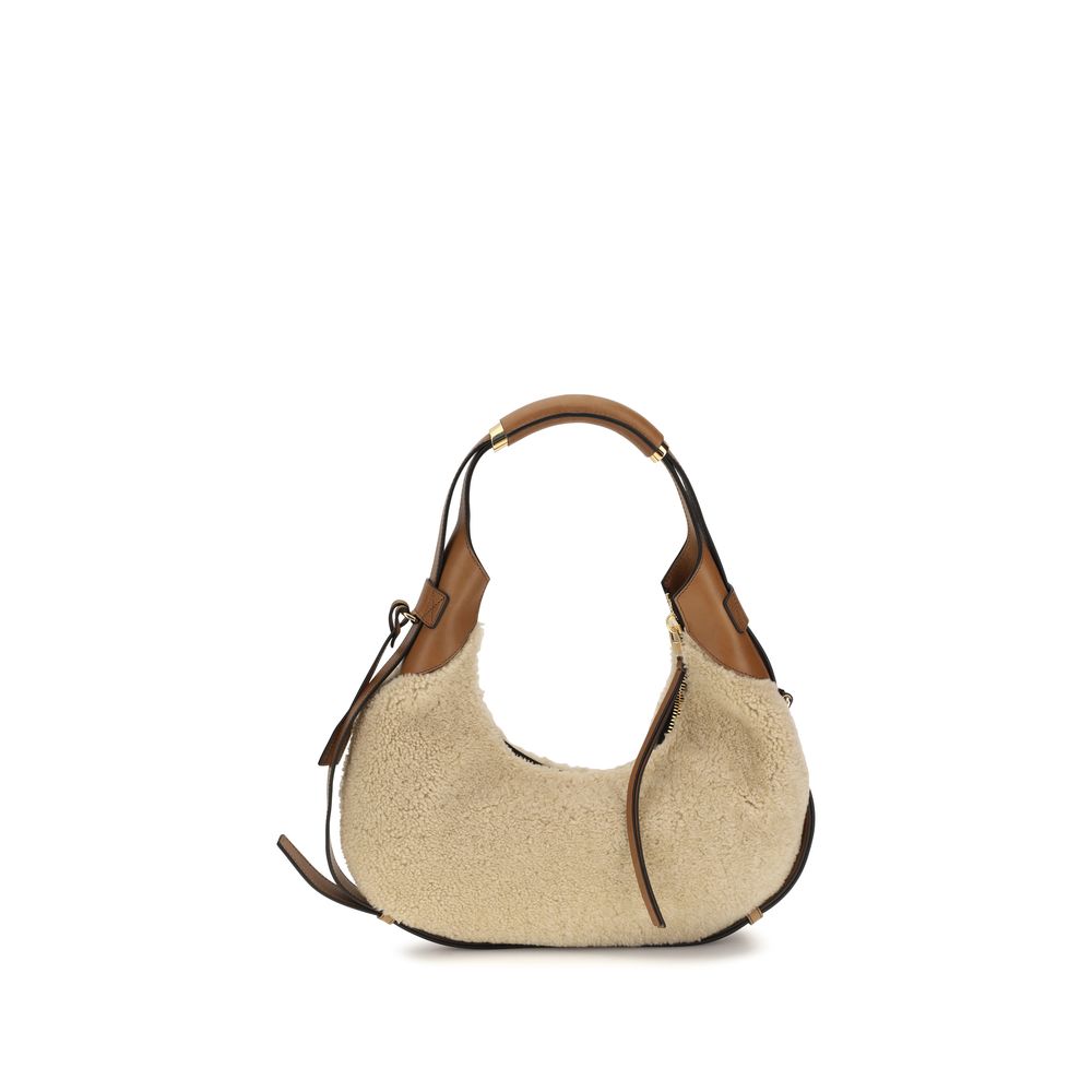 Moschino Handle Me Hobo Shoulder Bag – Beige Shearling and Calf Leather