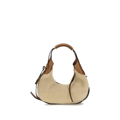 Moschino Handle Me Hobo Shoulder Bag – Beige Shearling and Calf Leather