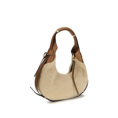 Moschino Handle Me Hobo Shoulder Bag – Beige Shearling and Calf Leather