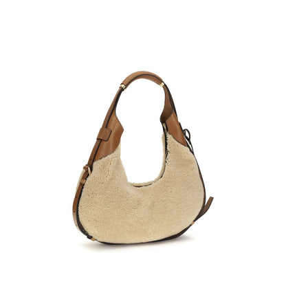 Moschino Handle Me Hobo Shoulder Bag – Beige Shearling and Calf Leather